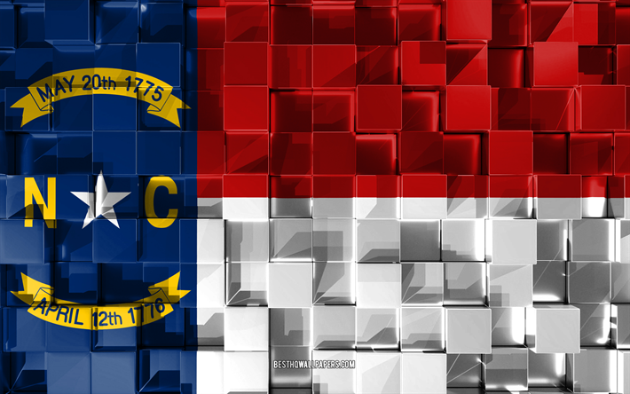 Flag of North Carolina, 3d flag, US state, 3d cubes texture, Flags of American states, 3d art, North Carolina, USA, 3d texture, North Carolina flag