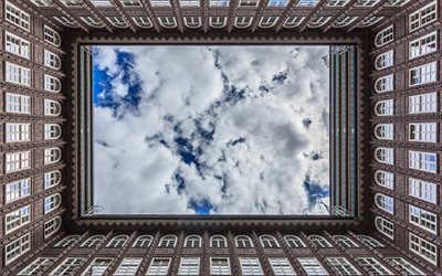 blue sky, 4k, architecture frame, craetive, frame with blue sky, architecture concept, buildings frame