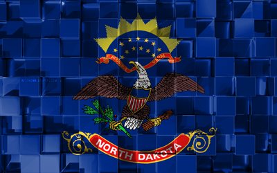 Bandiera del Nord Dakota, 3d, bandiera di stato americano, cubi 3d texture, le Bandiere degli stati Americani, 3d arte, Nord Dakota, stati UNITI, texture 3d, Dakota del Nord bandiera