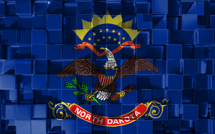 Bandeira do estado da Dakota do Norte, 3d bandeira, De estado dos EUA, 3d textura cubos, Bandeiras dos estados Americanos, Arte 3d, Dakota Do Norte, EUA, Textura 3d, Dakota do norte bandeira