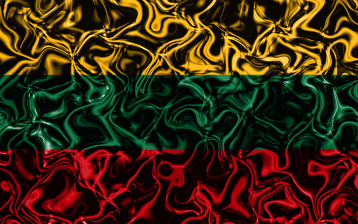 4k, Flag of Lithuania, abstract smoke, Europe, national symbols, Lithuanian flag, 3D art, Lithuania 3D flag, creative, European countries, Lithuania