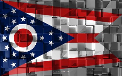Flag of Ohio, 3d flag, US state, 3d cubes texture, Flags of American states, 3d art, Ohio, USA, 3d texture, Ohio flag