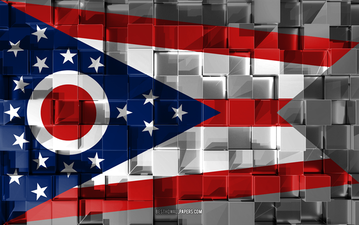 Bandera de Ohio, 3d de la bandera, de estado de EEUU, 3d cubos de textura, Banderas de los estados Americanos, arte 3d, Ohio, estados UNIDOS, de textura en 3d, Ohio bandera