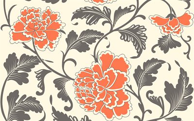 retro flower konsistens, orange blommor retro bakgrund, vintage texturer, retro bakgrund, blommiga retro texturer