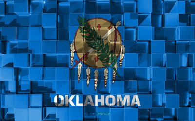Bandera de Oklahoma, 3d de la bandera, de estado de EEUU, 3d cubos de textura, Banderas de los estados Americanos, arte 3d, Oklahoma, estados UNIDOS, de textura en 3d, Oklahoma bandera