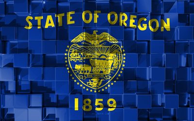 Flaggan i Oregon, 3d-flagga, AMERIKANSKA staten, 3d kuber konsistens, Flags of American states, 3d-konst, Oregon, USA, 3d-textur, Oregon flagga