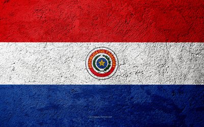 Flag of Paraguay, concrete texture, stone background, Paraguay flag, South America, Paraguay, flags on stone