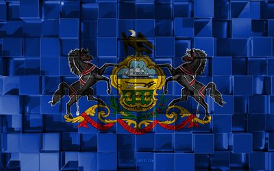 Flag of Pennsylvania, 3d flag, US state, 3d cubes texture, Flags of American states, 3d art, Pennsylvania, USA, 3d texture, Pennsylvania flag