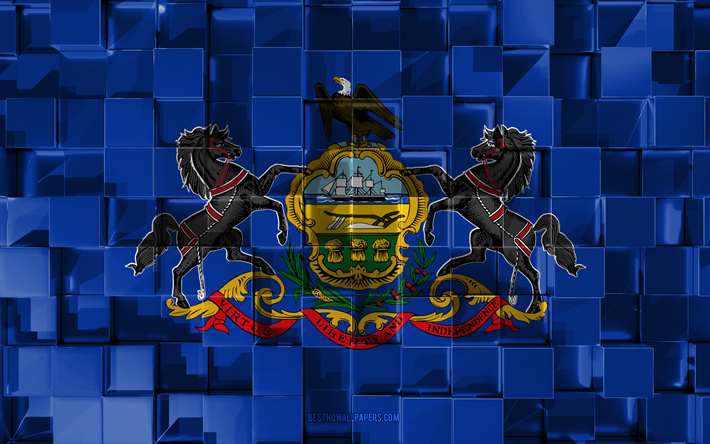 La Bandera de Pennsylvania, 3d, las banderas, los estados de los estados unidos, y un 3d con textura de cuero, las Banderas de la U s los estados, 3d-arte, Pennsylvania, estados UNIDOS, de la textura en 3d, la bandera de Pennsylvania