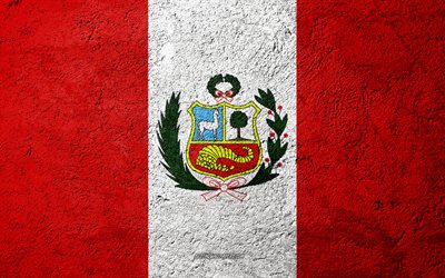 Flag of Peru, concrete texture, stone background, Peru flag, South America, Peru, flags on stone