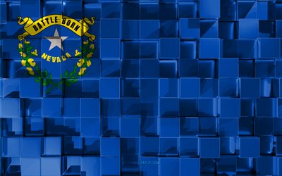 Flag of Nevada, 3d flag, US state, 3d cubes texture, Flags of American states, 3d art, Nevada, USA, 3d texture, Nevada flag