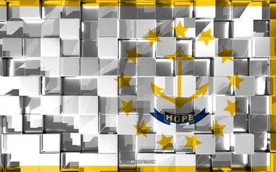 Flag of Rhode Island, 3d flag, US state, 3d cubes texture, Flags of American states, 3d art, Rhode Island, USA, 3d texture, Rhode Island flag