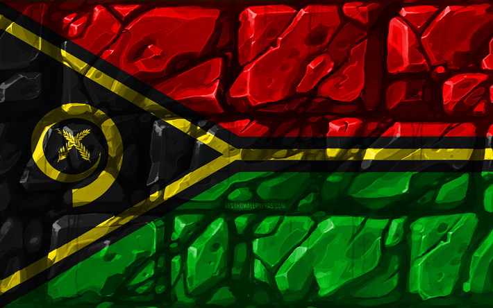 Vanuatun lippu, brickwall, 4k, Oseanian maat, kansalliset symbolit, Lippu Uruguay, luova, Vanuatu, Oseania, Vanuatu 3D flag