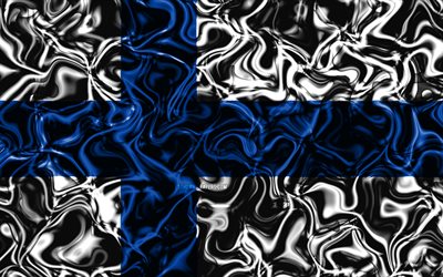 4k, Flag of Finland, abstract smoke, Europe, national symbols, Finnish flag, 3D art, Finland 3D flag, creative, European countries, Finland