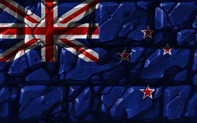 Yeni Zelanda Yeni Zelanda bayrağı, brickwall, 4k, Okyanusya &#252;lkeleri, ulusal semboller, Bayrak, yaratıcı, Yeni Zelanda, Okyanusya, Yeni Zelanda 3D bayrak