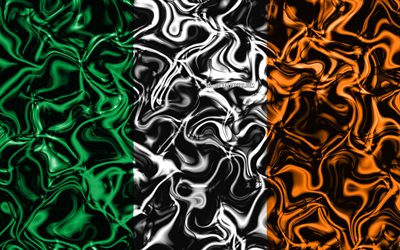 4k, علم أيرلندا, مجردة الدخان, أوروبا, الرموز الوطنية, الأيرلندية العلم, الفن 3D, أيرلندا 3D العلم, الإبداعية, البلدان الأوروبية, أيرلندا