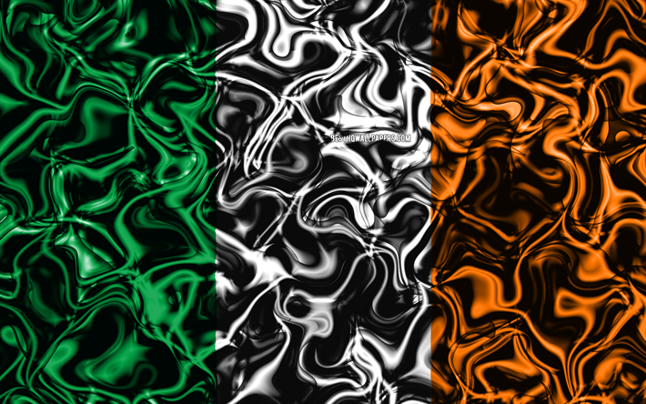 4k, Flagga Irland, sammanfattning r&#246;k, Europa, nationella symboler, Irl&#228;ndska flaggan, 3D-konst, Irland 3D-flagga, kreativa, Europeiska l&#228;nder, Irland