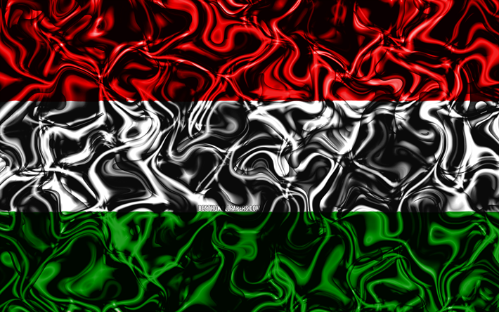 4k, Bandeira da Hungria, resumo de fuma&#231;a, Europa, s&#237;mbolos nacionais, H&#250;ngaro bandeira, Arte 3D, Hungria 3D bandeira, criativo, Pa&#237;ses europeus, Hungria