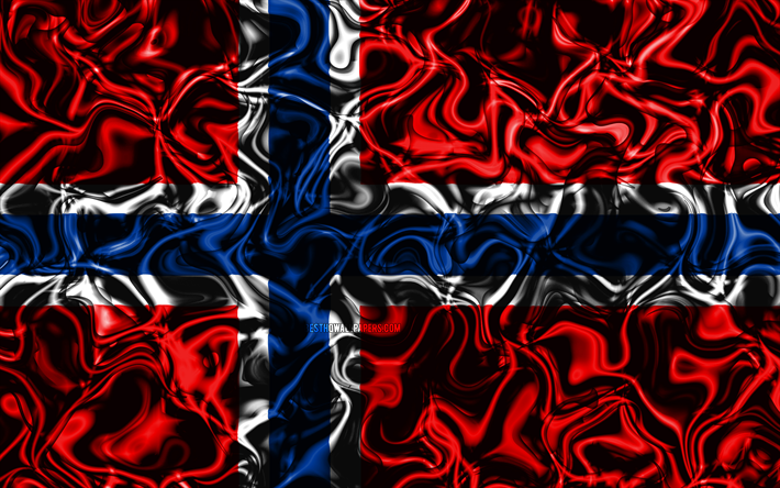 4k, Bandeira da Noruega, resumo de fuma&#231;a, Europa, s&#237;mbolos nacionais, Bandeira norueguesa, Arte 3D, A noruega 3D bandeira, criativo, Pa&#237;ses europeus, Noruega