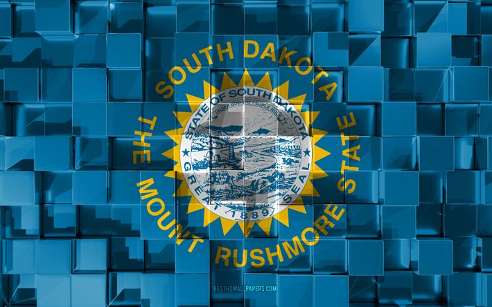 Flag of South Dakota, 3d flag, US state, 3d cubes texture, Flags of American states, 3d art, South Dakota, USA, 3d texture, South Dakota flag