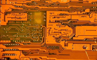 yellow microcircuit, 4K, chip, digital equipment, microcircuit, board, printed circuit boards, microchip, microcircuits