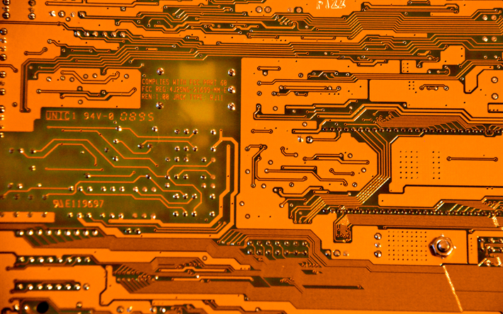 amarelo microcircuito, 4K, chip, equipamento digital, microcircuito, conselho, placas de circuito impresso, microchip, microcircuitos