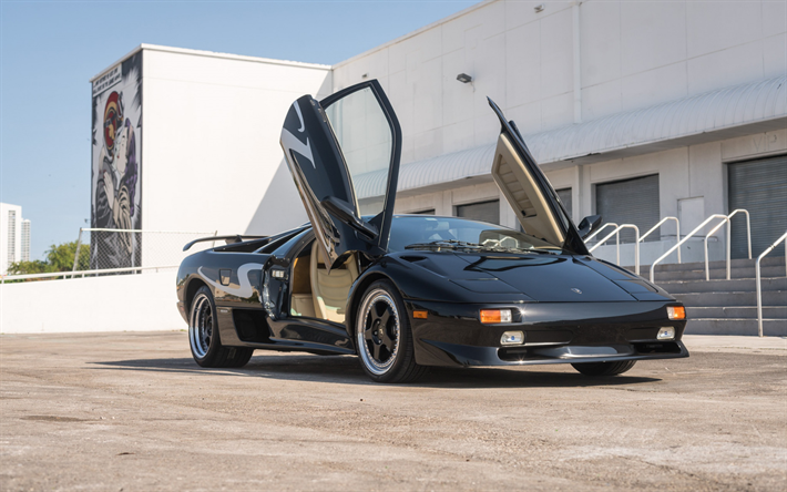 Lamborghini Diablo SV, 1998, noir r&#233;tro voiture de sport, r&#233;tro supercars, noir Diablo SV, des voitures de sport italiennes, Lamborghini