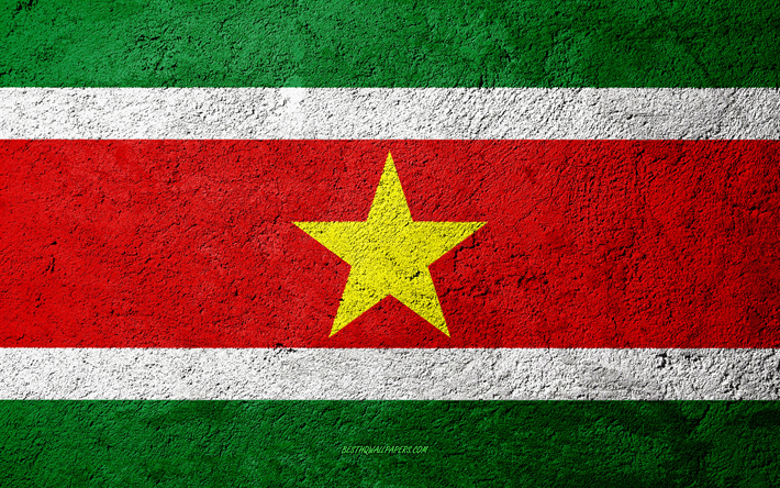 Taş &#252;zerinde Surinam bayrağı, beton doku, taş, arka plan, Surinam bayrak, G&#252;ney Amerika, Surinam, bayraklar