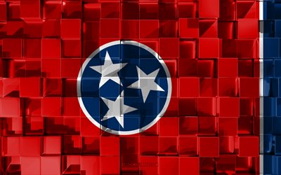 Flag of Tennessee, 3d flag, US state, 3d cubes texture, Flags of American states, 3d art, Tennessee, USA, 3d texture, Tennessee flag