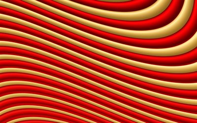 rote und gelbe wellen, 4k, kreativ, 3d-wellen, abstrakt, kunst, bunt, wellen, bunte wellig hintergrund