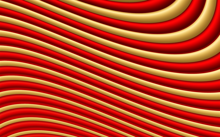 el rojo y el amarillo de las ondas, 4k, creativo, 3D olas, el arte abstracto, colorido olas, el resumen de las ondas, ondulado de colores de fondo
