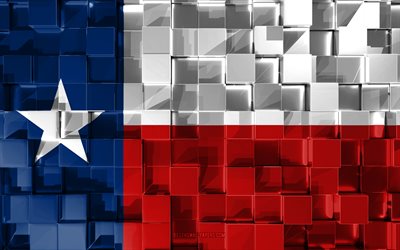 La bandera de Texas 3d de la bandera, de estado de EEUU, 3d cubos de textura, Banderas de los estados Americanos, arte 3d, Texas, estados UNIDOS, de textura en 3d, bandera de Texas