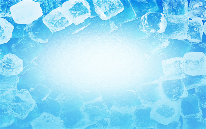 مكعبات الثلج الإطار, 4k, الخلفيات الزرقاء, مكعبات الثلج, الإبداعية, الخلفية مع مكعبات الثلج