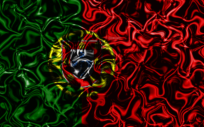 4k, Bandiera del Portogallo, astratto fumo, Europa, simboli nazionali, bandiera portoghese, 3D arte, Portogallo 3D, bandiera, creativo, i paesi Europei, Portogallo