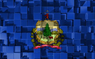 Flag of Vermont, 3d flag, US state, 3d cubes texture, Flags of American states, 3d art, Vermont, USA, 3d texture, Vermont flag