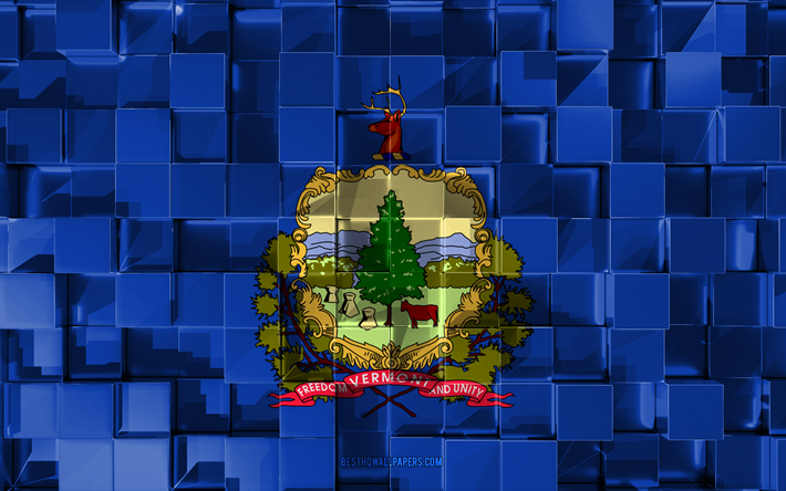 Flagga Vermont, 3d-flagga, AMERIKANSKA staten, 3d kuber konsistens, Flags of American states, 3d-konst, Vermont, USA, 3d-textur, Vermont flagga