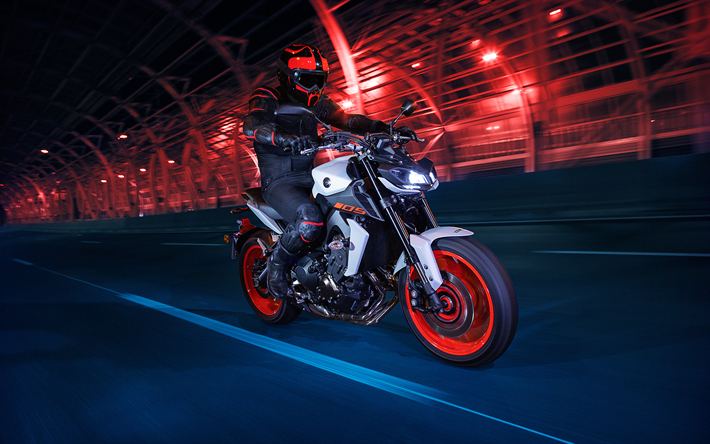 Yamaha MT-09, la notte, 2019 moto, superbike, moto giapponesi, 2019 Yamaha MT-09, pilota di moto, Yamaha