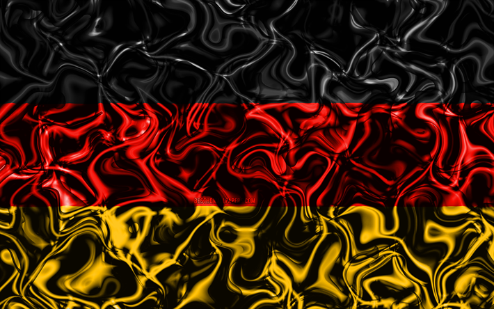 4k, Flag of Germany, abstract smoke, Europe, national symbols, German flag, 3D art, Germany 3D flag, creative, European countries, Germany