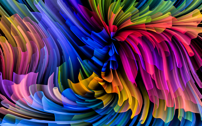 الملونة مجردة موجات, 4k, neon art, الإبداعية, الخلفيات الملونة, موجات ملونة, متموج الخلفيات, الملونة خلفية متموجة