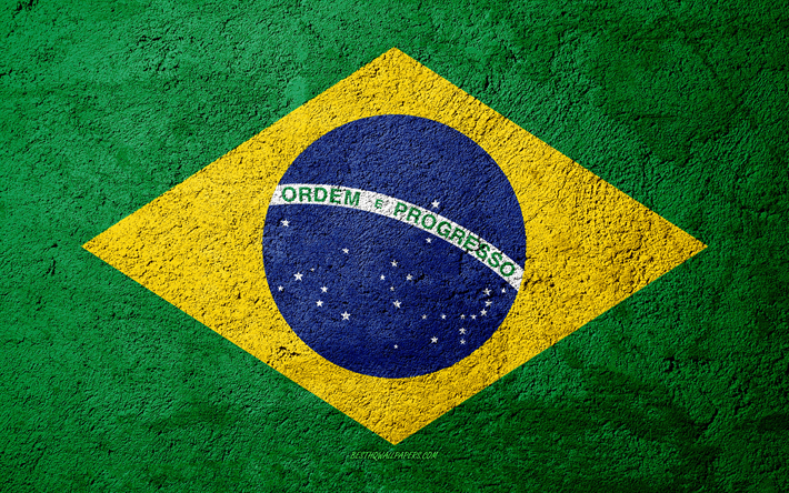 Bandiera del Brasile, cemento texture di pietra, sfondo, Brasile, bandiera, America del Sud, bandiere su pietra, la bandiera del brasile