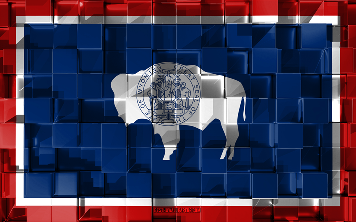 Flag of Wyoming, 3d flag, US state, 3d cubes texture, Flags of American states, 3d art, Wyoming, USA, 3d texture, Wyoming flag