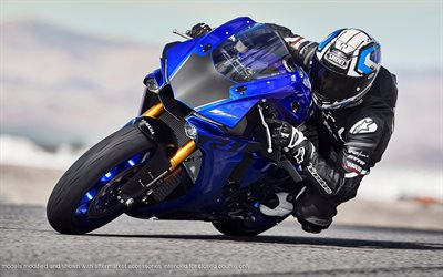 Yamaha YZF-R1, sportsbikes, 2019 bikes, rider in motorcycle, superbikes, 2019 Yamaha YZF-R1, raceway, Yamaha