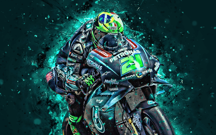Franco Morbidelli, 4k, 2019, fan art, MotoGP, 2019 bikes, Petronas Yamaha SRT, neon lights, Franco Morbidelli on track, racing bikes, Yamaha YZR-M1, Yamaha