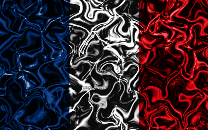 4k, Flag of France, abstract smoke, Europe, national symbols, French flag, 3D art, France 3D flag, creative, European countries, France
