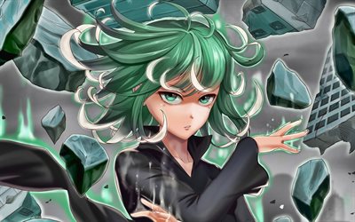 Tatsumaki, 4k, manga, artwork, One-Punch Man, girl with green hair