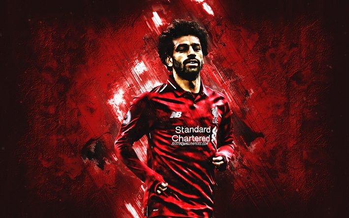 Mohamed Salah, portr&#228;tt, Liverpool FC, Egyptiska fotbollsspelare, anfallare, red kreativ bakgrund, Premier League, England, fotboll