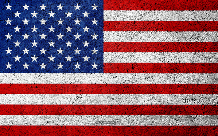 Flag of USA, concrete texture, stone background, USA flag, North America, USA, flags on stone, American flag