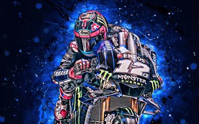 Maverick Vinales, 4k, MotoGP, 2019 motos, raceway, A Yamaha YZR-M1, Maverick Vinales na pista, luzes de neon, bicicletas de corrida, Monster Energy Yamaha No MotoGP, Yamaha, Maverick Vinales Ruiz