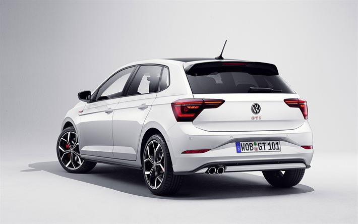 2022, Volkswagen Polo GTI, 4k, arka g&#246;r&#252;n&#252;m, dış, yeni beyaz Polo GTI, Alman otomobilleri, Volkswagen