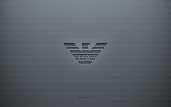 Armani-logo, harmaa luova tausta, Armanin tunnus, harmaa paperin rakenne, Armani, harmaa tausta, Armani 3d -logo